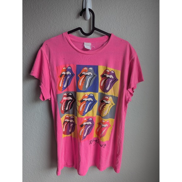 Madeworn tee size XS Rolling Stones '89 multi tongue hot pink‎ distressed RARE - Picture 3 of 9